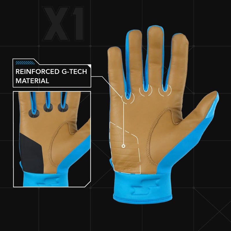 SSK X1 Color Rush Adult Baseball Batting Gloves - Durable Cabretta Leather Palm - 11 Colorways - Image 3